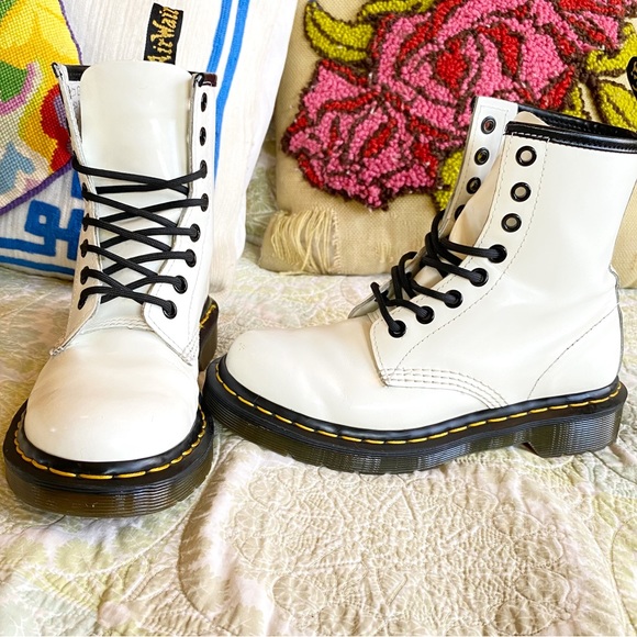 Dr. Martens Shoes - Dr. Martens 1460 8 eye smooth leather white lace up combat boots